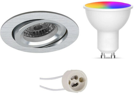 LED Spot Set GU10 - Facto - Smart LED - Wifi LED - Slimme LED - 5W - RGB+CCT - Aanpasbare Kleur - Dimbaar - Zilverkleurig