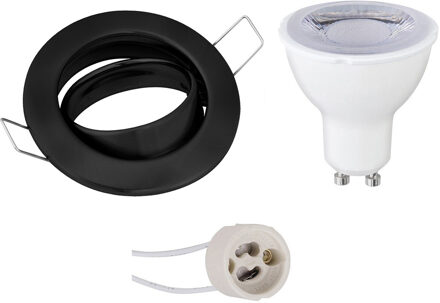 LED Spot Set - GU10 Fitting - Dimbaar - Inbouw Rond - Mat Zwart - 6W - Natuurlijk Wit 4200K - Kantelbaar Ø82mm