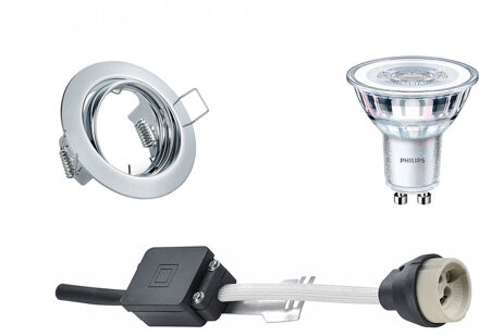 LED Spot Set - GU10 Fitting - Inbouw Rond - Glans Chroom - Kantelbaar Ø83mm - Philips - CorePro 827 36D - 3.5W - Warm Zilverkleurig