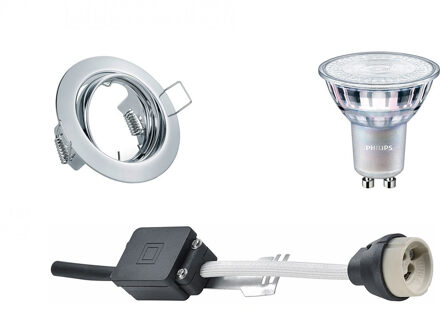 LED Spot Set - GU10 Fitting - Inbouw Rond - Glans Chroom - Kantelbaar Ø83mm - Philips - MASTER 927 36D VLE - 3.7W - Warm Zilverkleurig