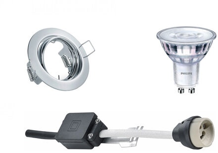 Led Spot Set - Gu10 Fitting - Inbouw Rond - Glans Chroom - Kantelbaar Ø83mm - Philips - Sceneswitch 827 36d - 1.5w-5w - Zilverkleurig