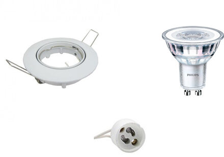 LED Spot Set - GU10 Fitting - Inbouw Rond - Glans Wit - Kantelbaar Ø82mm - Philips - CorePro 827 36D - 3.5W - Warm Wit