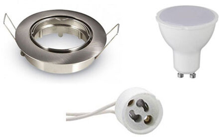 LED Spot Set - GU10 Fitting - Inbouw Rond - Mat Chroom - 4W - Natuurlijk Wit 4200K - Kantelbaar Ø82mm Zilverkleurig