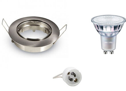 LED Spot Set - GU10 Fitting - Inbouw Rond - Mat Chroom - Kantelbaar Ø82mm - Philips - MASTER 927 36D VLE - 3.7W - Warm Zilverkleurig