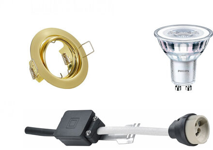 LED Spot Set - GU10 Fitting - Inbouw Rond - Mat Goud - Kantelbaar Ø83mm - Philips - CorePro 827 36D - 3.5W - Warm Wit Goudkleurig