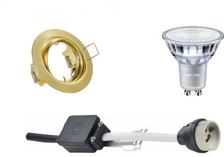 LED Spot Set - GU10 Fitting - Inbouw Rond - Mat Goud - Kantelbaar Ø83mm - Philips - MASTER 927 36D VLE - 3.7W - Warm Wit Goudkleurig