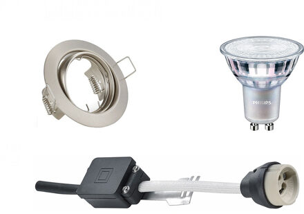 LED Spot Set - GU10 Fitting - Inbouw Rond - Mat Nikkel - Kantelbaar Ø83mm - Philips - MASTER 927 36D VLE - 3.7W - Warm Zilverkleurig