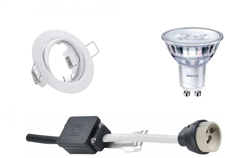 Led Spot Set - Gu10 Fitting - Inbouw Rond - Mat Wit - Kantelbaar Ø83mm - Philips - Sceneswitch 827 36d - 1.5w-5w - Warm