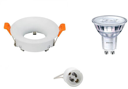 Led Spot Set - Gu10 Fitting - Inbouw Rond - Mat Wit - Ø85mm - Philips - Sceneswitch 827 36d - 1.5w-5w - Warm Wit