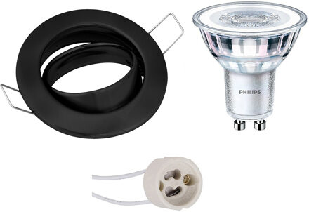 LED Spot Set - GU10 Fitting - Inbouw Rond - Mat Zwart - Kantelbaar Ø82mm - Philips - CorePro 827 36D - 3.5W - Warm Wit