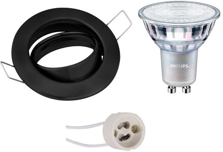 LED Spot Set - GU10 Fitting - Inbouw Rond - Mat Zwart - Kantelbaar Ø82mm - Philips - MASTER 927 36D VLE - 3.7W - Warm Wit