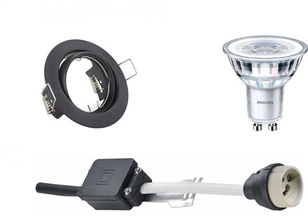 LED Spot Set - GU10 Fitting - Inbouw Rond - Mat Zwart - Kantelbaar Ø83mm - Philips - CorePro 827 36D - 5W - Warm Wit