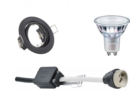 LED Spot Set - GU10 Fitting - Inbouw Rond - Mat Zwart - Kantelbaar Ø83mm - Philips - MASTER 927 36D VLE - 4.9W - Warm