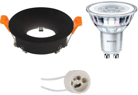 LED Spot Set - GU10 Fitting - Inbouw Rond - Mat Zwart - Ø85mm - Philips - CorePro 827 36D - 3.5W - Warm Wit 2700K