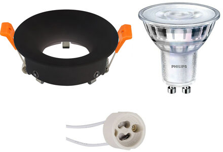 Led Spot Set - Gu10 Fitting - Inbouw Rond - Mat Zwart - Ø85mm - Philips - Sceneswitch 827 36d - 1.5w-5w - Warm Wit