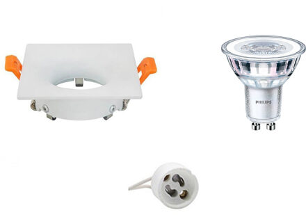 LED Spot Set - GU10 Fitting - Inbouw Vierkant - Mat Wit - 85mm - Philips - CorePro 827 36D - 4.6W - Warm Wit 2700K