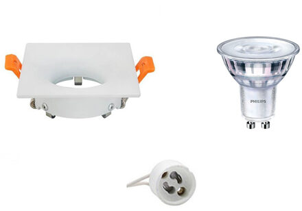 Led Spot Set - Gu10 Fitting - Inbouw Vierkant - Mat Wit - 85mm - Philips - Sceneswitch 827 36d - 1.5w-5w - Warm Wit