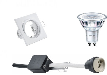 LED Spot Set - GU10 Fitting - Inbouw Vierkant - Mat Wit - Kantelbaar 80mm - Philips - CorePro 830 36D - 3.5W - Warm Wit
