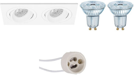 LED Spot Set - LEDVANCE Parathom PAR16 927 36D - Pragmi Borny Pro - GU10 Fitting - Dimbaar - Inbouw Rechthoek Dubbel - Wit