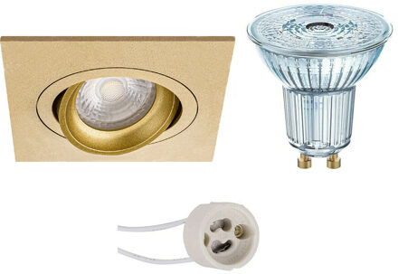 LED Spot Set - LEDVANCE Parathom PAR16 927 36D - Pragmi Borny Pro - GU10 Fitting - Dimbaar - Inbouw Vierkant - Mat Goud Goudkleurig