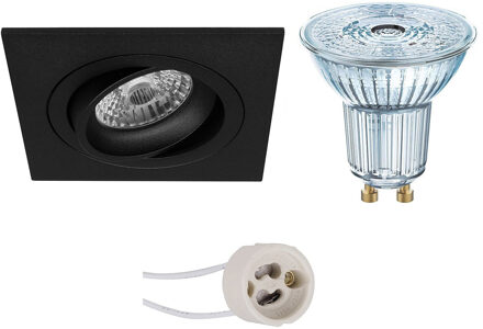 LED Spot Set - LEDVANCE Parathom PAR16 927 36D - Pragmi Borny Pro - GU10 Fitting - Dimbaar - Inbouw Vierkant - Mat Zwart