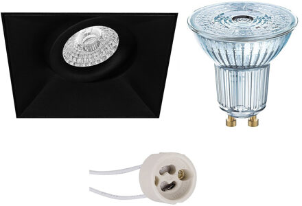 LED Spot Set - LEDVANCE Parathom PAR16 927 36D - Pragmi Nivas Pro - GU10 Fitting - Dimbaar - Inbouw Vierkant - Mat Zwart