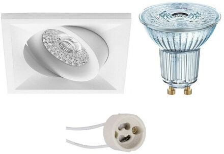 LED Spot Set - LEDVANCE Parathom PAR16 927 36D - Pragmi Qiundo Pro - GU10 Fitting - Dimbaar - Inbouw Vierkant - Mat Wit