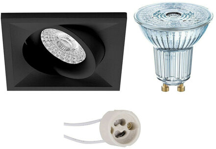 LED Spot Set - LEDVANCE Parathom PAR16 927 36D - Pragmi Qiundo Pro - GU10 Fitting - Dimbaar - Inbouw Vierkant - Mat Zwart