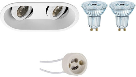 LED Spot Set - LEDVANCE Parathom PAR16 927 36D - Pragmi Zano Pro - GU10 Fitting - Dimbaar - Inbouw Ovaal Dubbel - Mat Wit