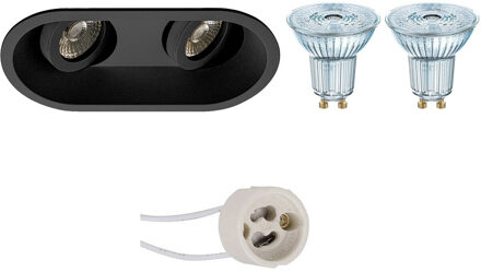 LED Spot Set - LEDVANCE Parathom PAR16 927 36D - Pragmi Zano Pro - GU10 Fitting - Dimbaar - Inbouw Ovaal Dubbel - Mat Zwart