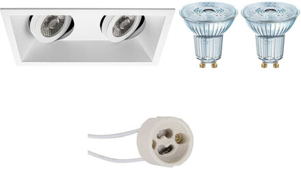 LED Spot Set - LEDVANCE Parathom PAR16 927 36D - Pragmi Zano Pro - GU10 Fitting - Dimbaar - Inbouw Rechthoek Dubbel - Wit