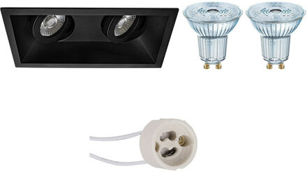 LED Spot Set - LEDVANCE Parathom PAR16 927 36D - Pragmi Zano Pro - GU10 Fitting - Dimbaar - Inbouw Rechthoek Dubbel - Zwart