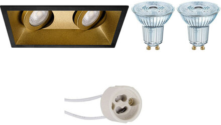 LED Spot Set - LEDVANCE Parathom PAR16 927 36D - Pragmi Zano Pro - GU10 Fitting - Dimbaar - Inbouw Rechthoek Dubbel - Zwart