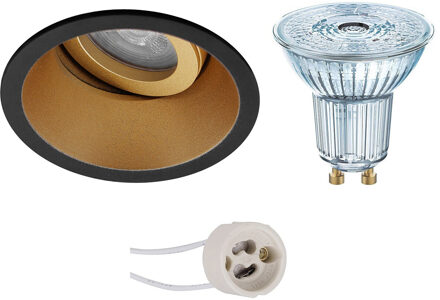 LED Spot Set - LEDVANCE Parathom PAR16 927 36D - Pragmi Zano Pro - GU10 Fitting - Dimbaar - Inbouw Rond - Mat Zwart/Goud