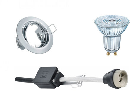 LED Spot Set - OSRAM Parathom PAR16 927 36D - GU10 Fitting - Dimbaar - Inbouw Rond - Glans Chroom - 3.7W - Warm Wit Zilverkleurig