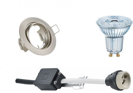 LED Spot Set - OSRAM Parathom PAR16 927 36D - GU10 Fitting - Dimbaar - Inbouw Rond - Mat Nikkel - 3.7W - Warm Wit 2700K Zilverkleurig