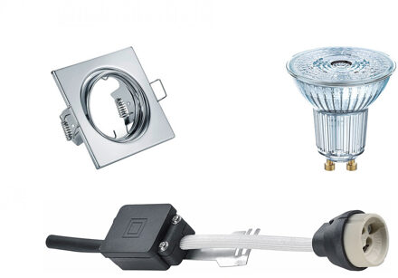 LED Spot Set - OSRAM Parathom PAR16 927 36D - GU10 Fitting - Dimbaar - Inbouw Vierkant - Glans Chroom - 3.7W - Warm Wit Zilverkleurig