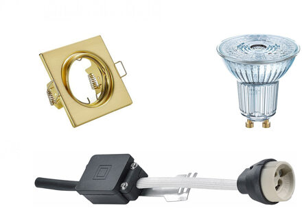 LED Spot Set - OSRAM Parathom PAR16 927 36D - GU10 Fitting - Dimbaar - Inbouw Vierkant - Mat Goud - 3.7W - Warm Wit Goudkleurig