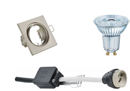 LED Spot Set - OSRAM Parathom PAR16 927 36D - GU10 Fitting - Dimbaar - Inbouw Vierkant - Mat Nikkel - 3.7W - Warm Wit Zilverkleurig