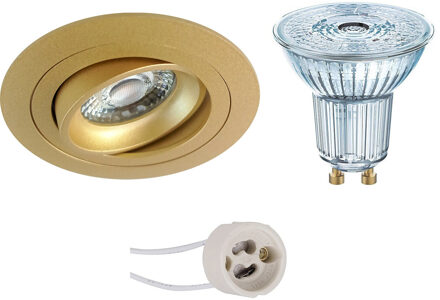 LED Spot Set - OSRAM Parathom PAR16 927 36D - Pragmi Alpin Pro - GU10 Fitting - Dimbaar - Inbouw Rond - Mat Goud - 3.7W Goudkleurig