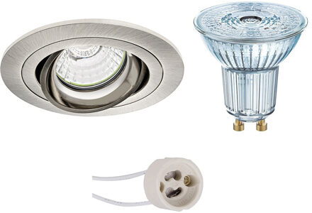 LED Spot Set - OSRAM Parathom PAR16 927 36D - Pragmi Alpin Pro - GU10 Fitting - Dimbaar - Inbouw Rond - Mat Nikkel - Zilverkleurig