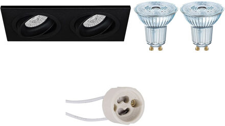 LED Spot Set - OSRAM Parathom PAR16 927 36D - Pragmi Borny Pro - GU10 Fitting - Dimbaar - Inbouw Rechthoek Dubbel - Mat Zwart