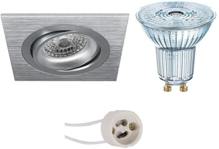 LED Spot Set - OSRAM Parathom PAR16 927 36D - Pragmi Borny Pro - GU10 Fitting - Dimbaar - Inbouw Vierkant - Mat Zilver - Zilverkleurig