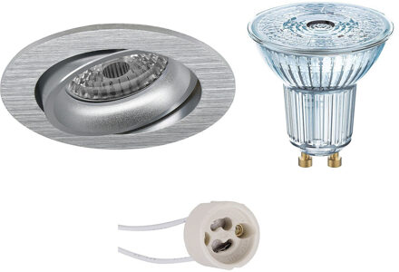 LED Spot Set - OSRAM Parathom PAR16 927 36D - Pragmi Delton Pro - GU10 Fitting - Dimbaar - Inbouw Rond - Mat Zilver - Zilverkleurig