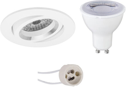 LED Spot Set - Pragmi Aerony Pro - GU10 Fitting - Dimbaar - Inbouw Rond - Mat Wit - 6W - Helder/Koud Wit 6400K