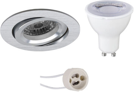 LED Spot Set - Pragmi Aerony Pro - GU10 Fitting - Dimbaar - Inbouw Rond - Mat Zilver - 6W - Helder/Koud Wit 6400K - Zilverkleurig