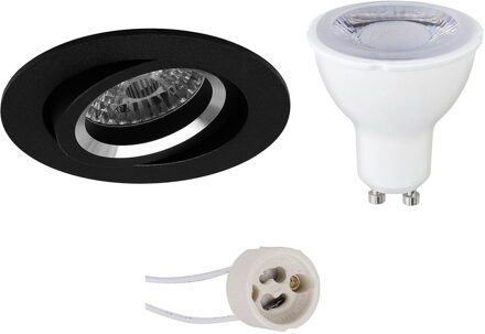 LED Spot Set - Pragmi Aerony Pro - GU10 Fitting - Dimbaar - Inbouw Rond - Mat Zwart - 6W - Helder/Koud Wit 6400K