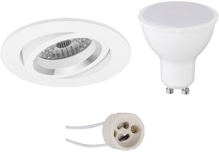 LED Spot Set - Pragmi Aerony Pro - GU10 Fitting - Inbouw Rond - Mat Wit - 4W - Natuurlijk Wit 4200K - Kantelbaar - Ø82mm