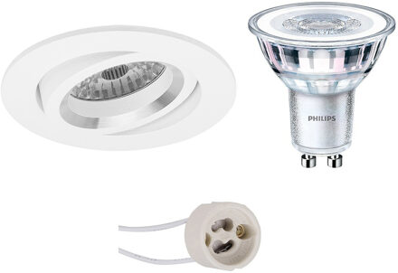 LED Spot Set - Pragmi Aerony Pro - GU10 Fitting - Inbouw Rond - Mat Wit - Kantelbaar - Ø82mm - Philips - CorePro 827 36D