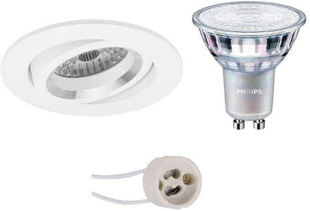 LED Spot Set - Pragmi Aerony Pro - GU10 Fitting - Inbouw Rond - Mat Wit - Kantelbaar - Ø82mm - Philips - MASTER 927 36D